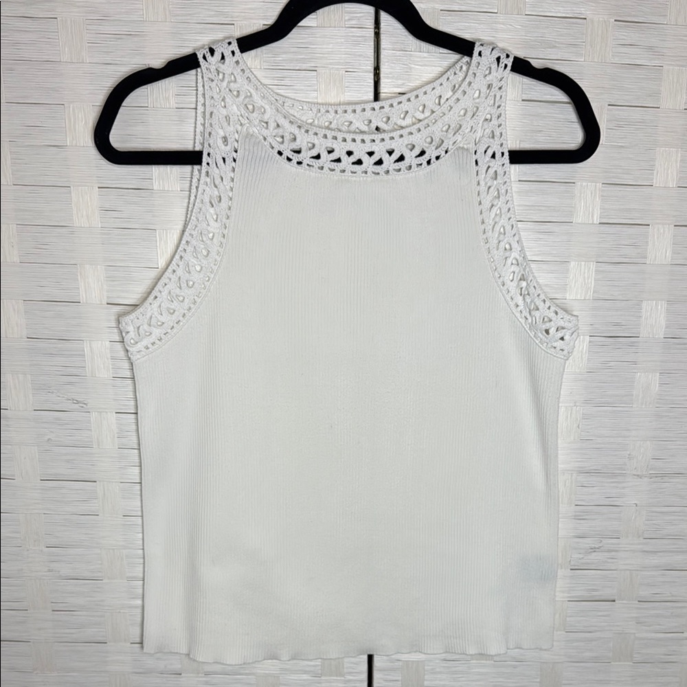 Women’s‎ White Cottagecore Ribbed Stretchy Crotchet Detailed Tank Top Small